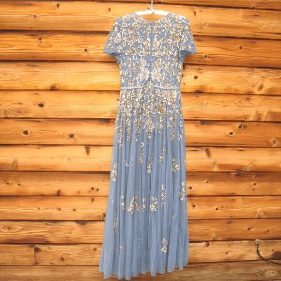 Mac Duggal 5717 Blue Embellished Butterfly Sleeve High Neck Gown Blue 10 - Picture 10 of 13